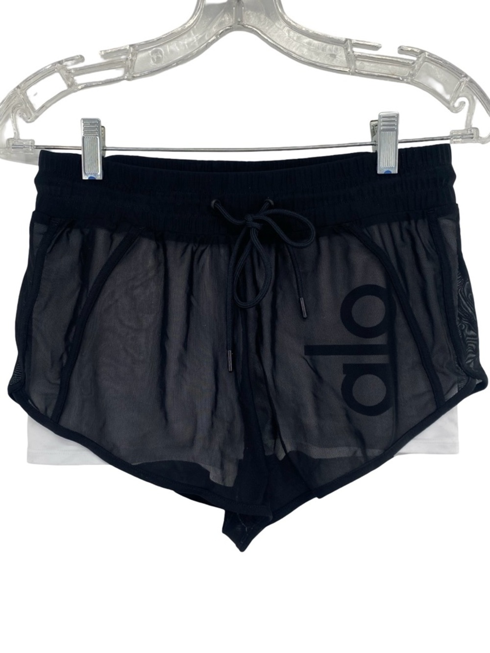 Alo Yoga Ambience Mesh Lined Shorts Black White XS